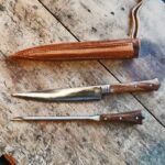 Messer Pfriem Set in Scheide Holzgriff